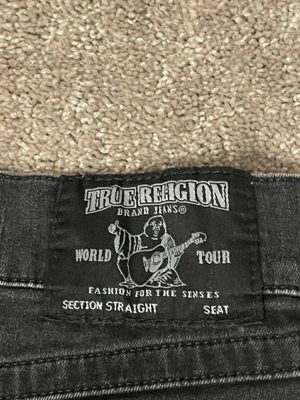 True Religion Jeans Mens 34x32 Black Section Straight Stretch Denim Flap Pockets